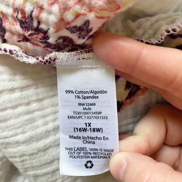 Terra & Sky White with Purple and Orange Floral Peasant Style Top - Picture 6 of 9